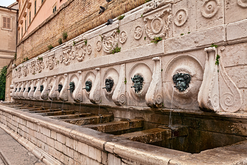 Ancona, Marche, Italy: the ancient Fountain of Calamo also called Fontana delle Tredici Cannelle, Renaissance monument in the old town of the city