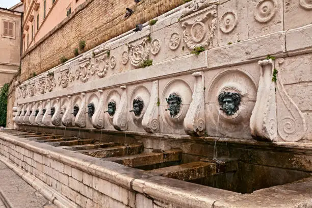 Ancona, Marche, Italy: the ancient Fountain of Calamo also called Fontana delle Tredici Cannelle, Renaissance monument in the old town of the city