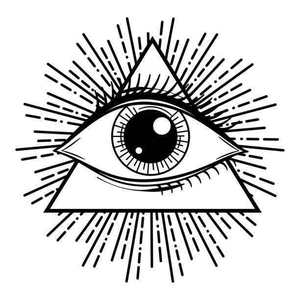 illustrazioni stock, clip art, cartoni animati e icone di tendenza di illustrazione vettoriale di un occhio occulto o massossone che vede tutto - an all seeing eye