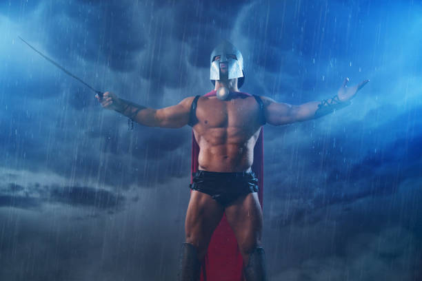 istock Muscular spartan with sword. 1204288264