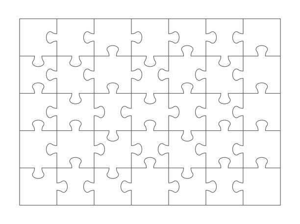 Puzzle pieces template Puzzle pieces template on 35 pieces isolated on white background. Vector illustration jigsaw piece stock illustrations