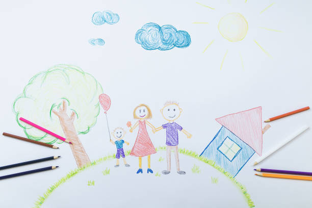 istock Childs drawing of moms dad and son 1204289768