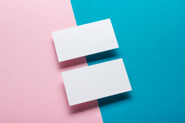 istock Business cards blank. Mockup on color background. Flat Lay. copy space for text 1204290461