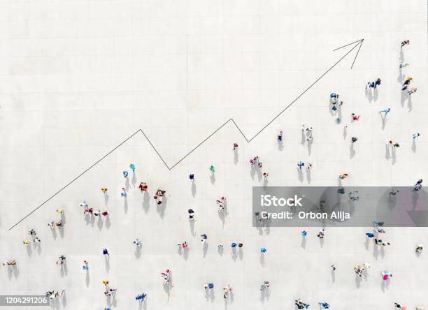 Crowd From Above Forming A Growth Graph Stock Photo - Download Image Now - Growth, People, Graph