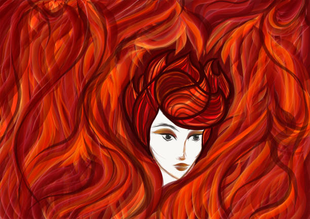 istock Portrait of red haired woman surrounded by flames 1204292334