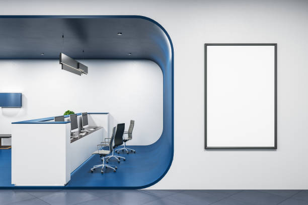 istock futuristic hotel interior with blank poster 1204293827