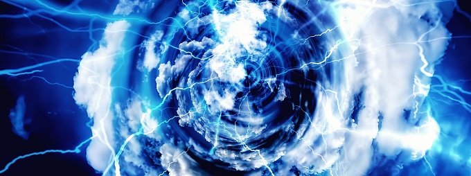 Abstract cloud swirl and lightning in storm concept