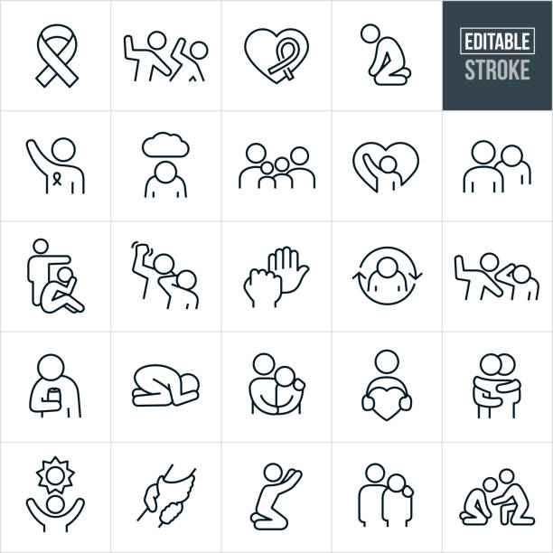 ilustrações de stock, clip art, desenhos animados e ícones de domestic violence thin line icons - editable stroke - symbol family people men