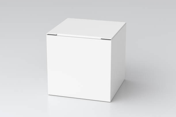 confezione regalo cubo vuoto con coperchio a lembo incernierato - box white cube blank foto e immagini stock
