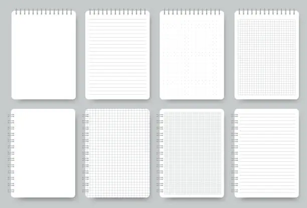 Vector illustration of Notebook page set, notepad lined and dots paper. Lined notepaper texture. Vector