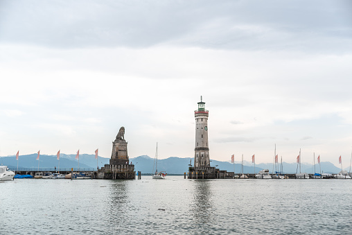 the port of Lindau on the lake of Constance Bodensee Germany family trip lake