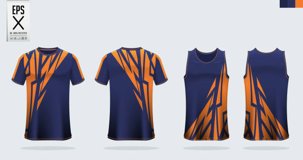 illustrations, cliparts, dessins animés et icônes de conception de modèle de maquette de sport de t-shirt pour le maillot de football, kit de football. débardeur pour maillot de basket-ball et singlet en cours d’exécution. uniforme de sport dans la vue avant et arrière. vecteur. - sports uniform