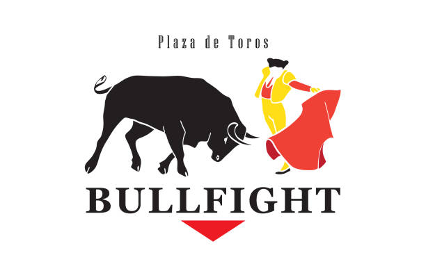 Spain Fiestas Bullfighting Abstract Poster. Spanish San Fermin Festival Vector Spain Fiestas Bullfighting Abstract Poster. Spanish San Fermin Festival. Matador and bull are shown in arena. Modern design illustration. Running bulls main attraction famous celebration, Pamplona Fiesta vector, icon, Bullfight concept banner template bullfighter stock illustrations