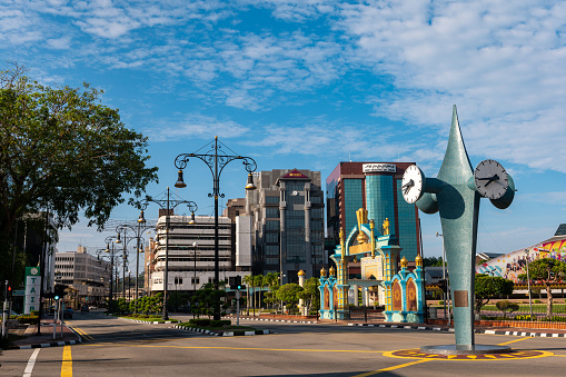 City of Brunei on the island of Borneo. City Street in Asian capital of Borneo.