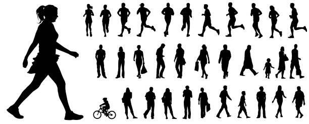 Detailed black vector illustration people silhouettes