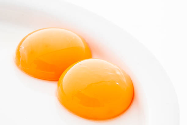 istock Raw yellow egg yolk in white plate. Fresh chicken egg yolk image. 1204335645