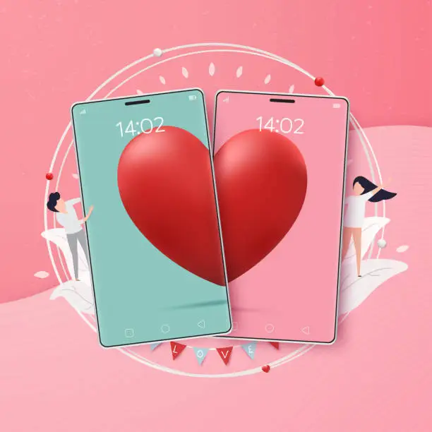 Vector illustration of love on mobile phone