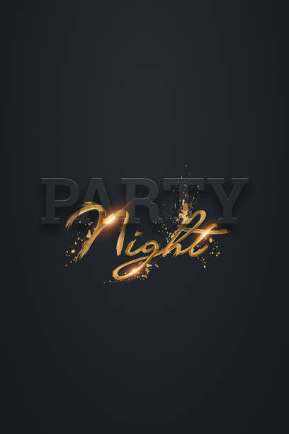 istock A4 creative flyer for a night club, night party lettering in gold letters on a dark background, golden design, VIP person. Invitation card, advertising design, copy space. 1204336616