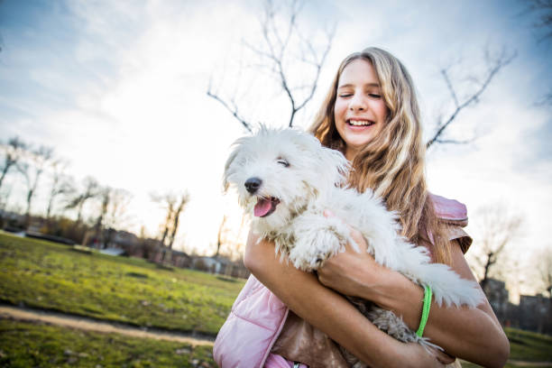 istock Girl and Her White Fluffy Puppy 1204337530