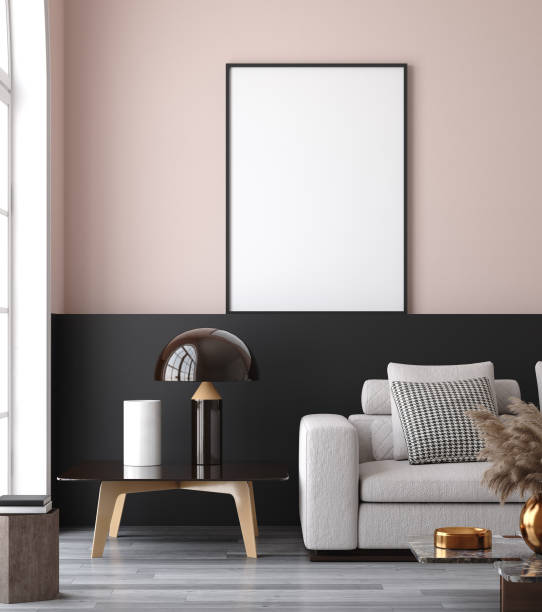 istock Mockup poster in minimalist modern living room interior background 1204347096