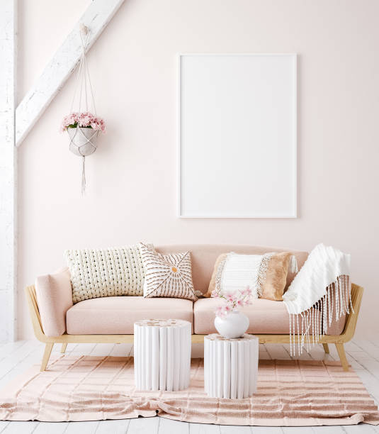 istock Mockup poster frame in warm vintage interior background 1204347098