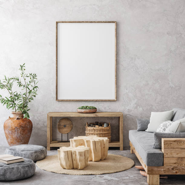 istock Mockup poster in ethnic style living room interior 1204347109