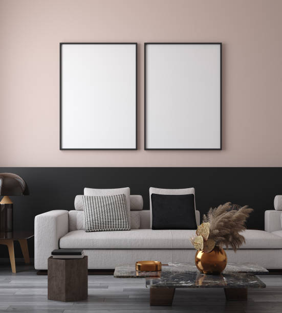 istock Mockup poster in minimalist modern living room interior background 1204347113