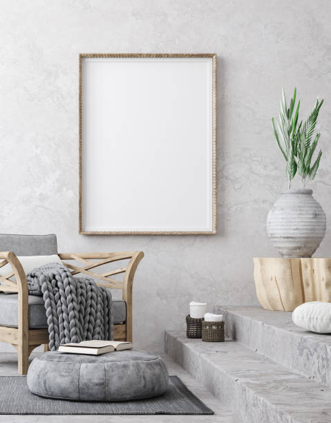 istock Mockup poster in ethnic style living room interior 1204347114