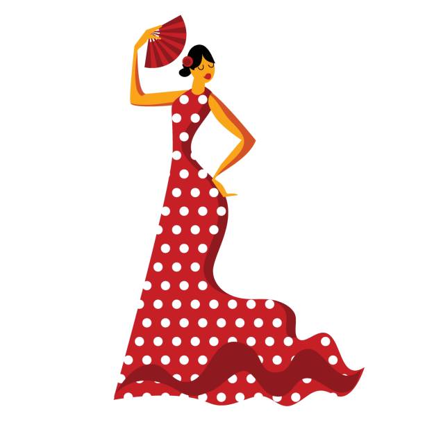 ilustraciones, imágenes clip art, dibujos animados e iconos de stock de mujer con vestido rojo bailando ilustración vectorial flamenca - computer graphic image women national landmark