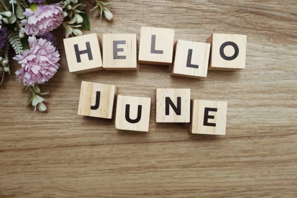 Hello June alphabet letters on wooden background Hello June alphabet letters on wooden background june photos stock pictures, royalty-free photos & images
