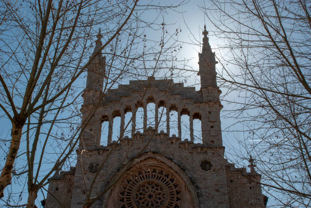 istock Cathedral of Soller against sun on Spanish island Mallorca 1204353727