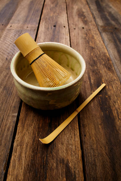 istock Green tea accessories on wooden table Japanese style. 1204356305