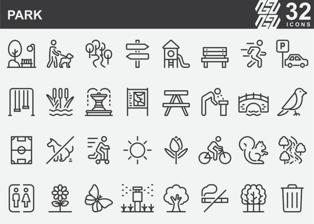 park line icons - parkanlage stock-grafiken, -clipart, -cartoons und -symbole