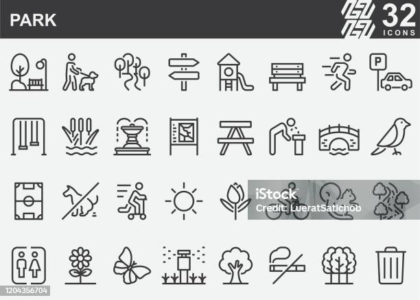 Park Line Icons Stock Illustration - Download Image Now - Icon, Public Park, Playground