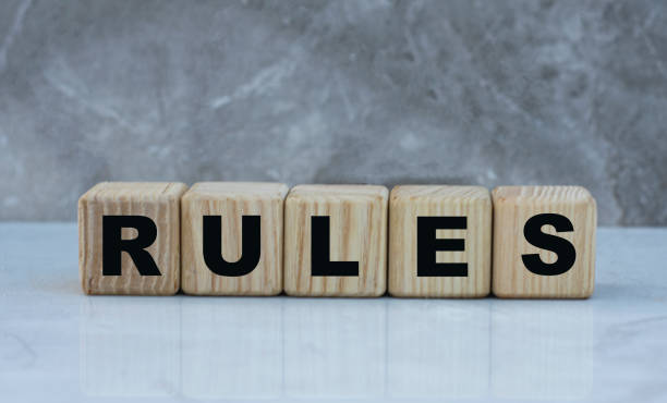 istock concept word rules on cubes on a beautiful gray background 1204360591