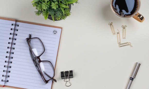 istock Top view of table with accessories 1204360766