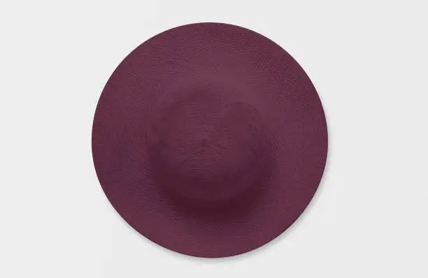 Top view of rounded women purple color hat on isolated background