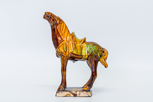 Ceramic horse，Chinese traditional Tang Dynasty three-color glazed pottery, glazed horse