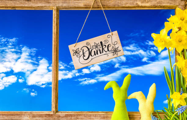 istock Vintage Window Frame, Sign, Calligraphy Danke Means Thank You 1204362944