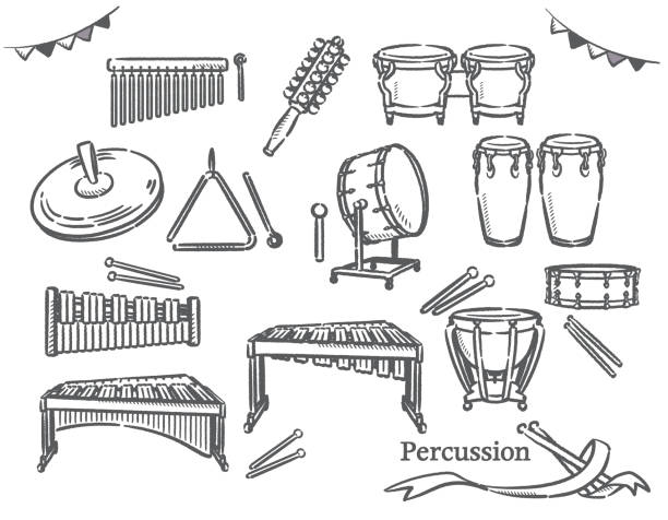 набор ударных инструментов - glockenspiel stock illustrations
