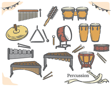 Percussion instruments set. Vector illustration.