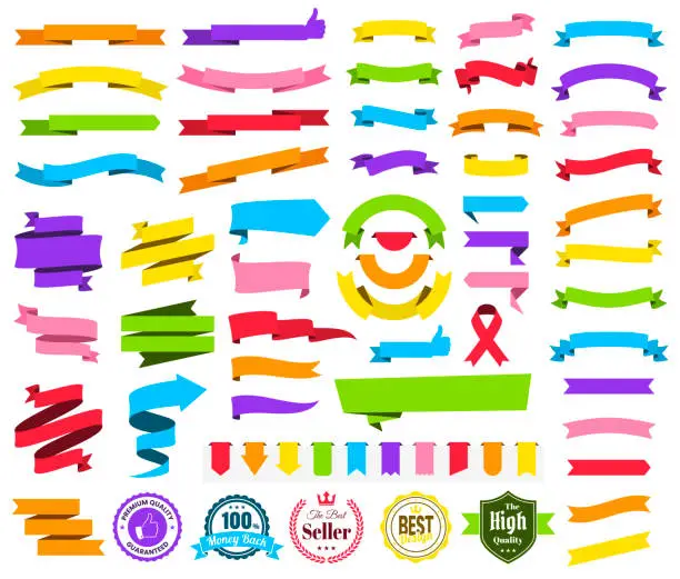 Vector illustration of Set of Colorful Ribbons, Banners, badges, Labels - Design Elements on white background