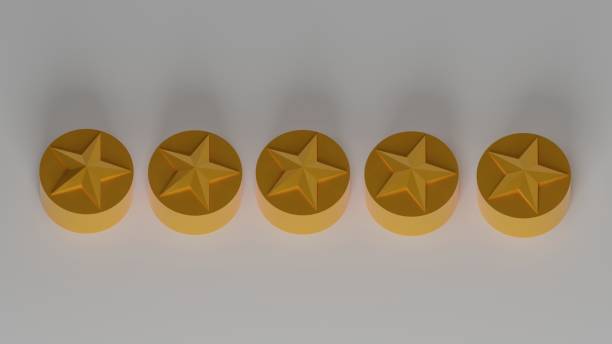 istock 5 golden stars for costumer satisfaction, 3d illustration 1204370436