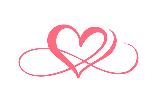 Heart love logo with Infinity sign. Design flourish element for valentine card. Vector illustration. Romantic symbol wedding. Template for t shirt, banner, poster.