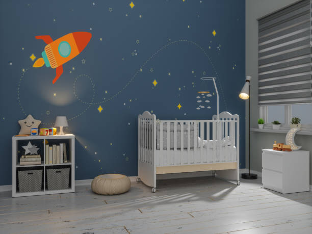 Nursery Room In The Evening Nursery Room In The Evening crib photos stock pictures, royalty-free photos & images