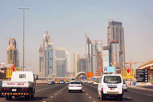 August, 2009 - Dubai-UAE: Buildings and traffic on Sheikh Zayed road in Dubai, United Arab Emirates.