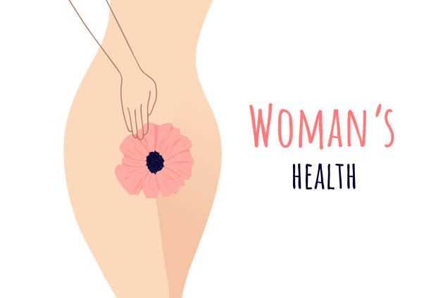 Beautiful female body and women's hygiene and health concept. Menopause, Urinary incontinence, Beautiful female body and women's hygiene or reproductive system concept. Flower. Menopause, Urinary incontinence, care for women's sexual health. Maternity and pregnancy sign. Vector illustration. women private part pic stock illustrations