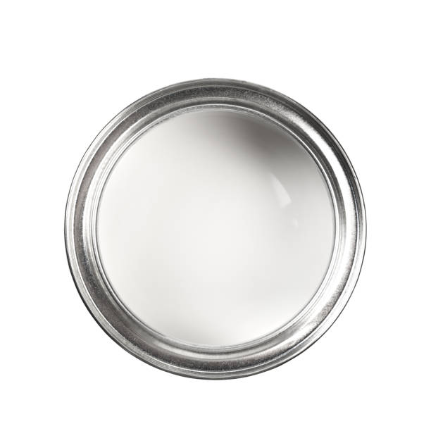 istock Can with white  paint  isolated on white background top view - Image 1204375243