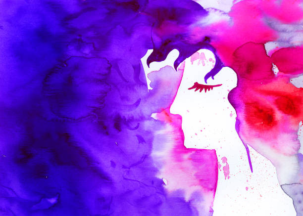 istock female profile drawn in watercolor on a purple background 1204376556