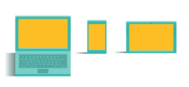 Vector illustration of notebook computer, smart phone and tablet computer